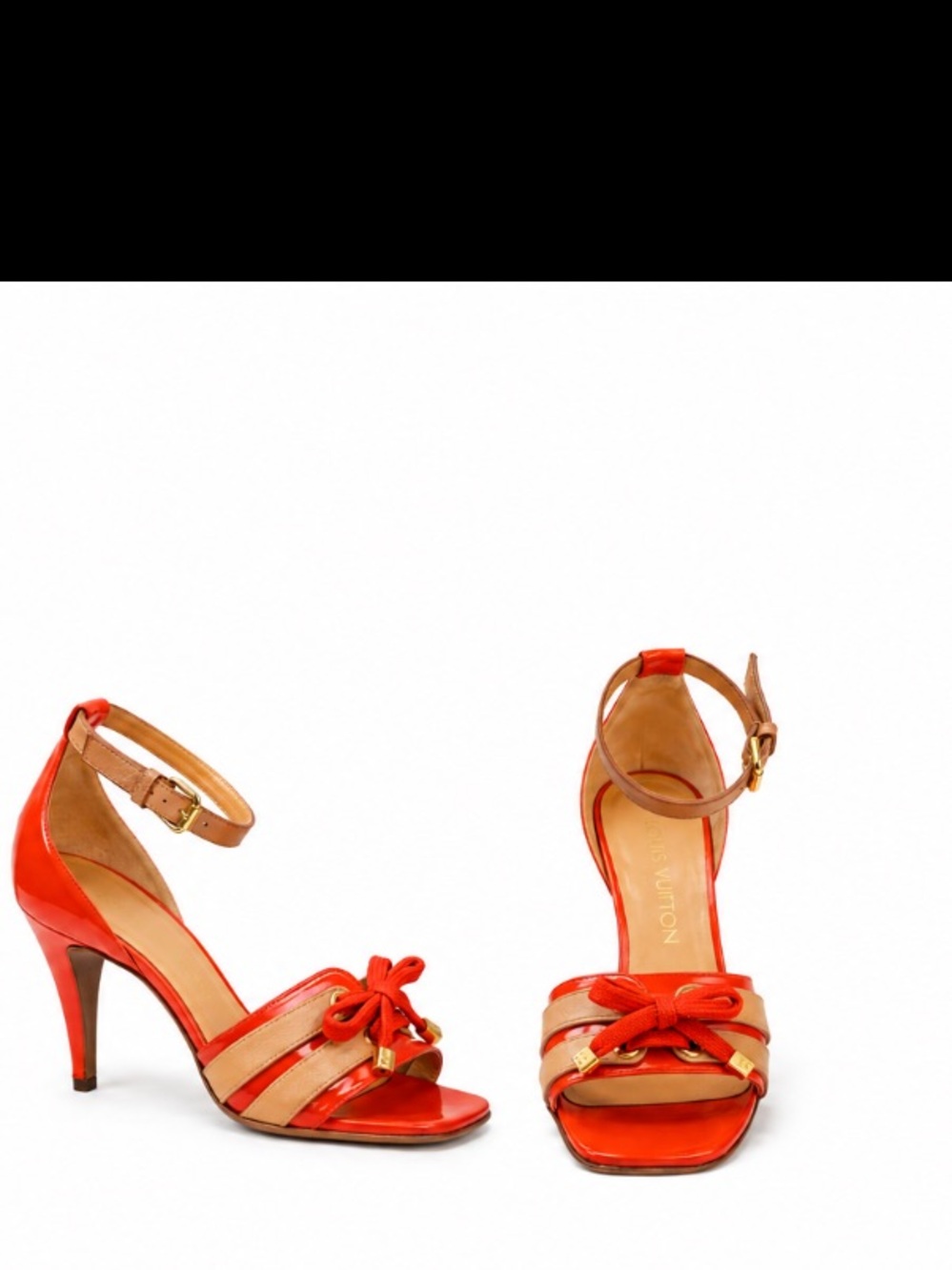 Louis Vuitton Red Patent Leather Heels with Bow gold LV original box & dust bag